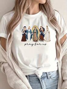 1 T-Shirt With Catholic Icon Of The Virgin Mary - Soft Cotton, Religious Clothing With "Pray For USA" Design, Short Sleeve And Crew Neck, Ideal For Church, Daily Wear And Events (Design Inspired By The Virgin Mary) - 白色 - 查看 6