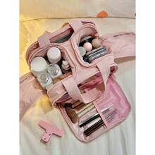 Dual Wide Opening Large Capacity Fluffy Makeup Bag Multifunctional Women's Travel Handbag Portable Toiletry Organizer Travel Essentials Bag For School For Vacation Holiday Back To School Supplies Travel Bag For Women Make Up Bag - 彩色 - 查看 11
