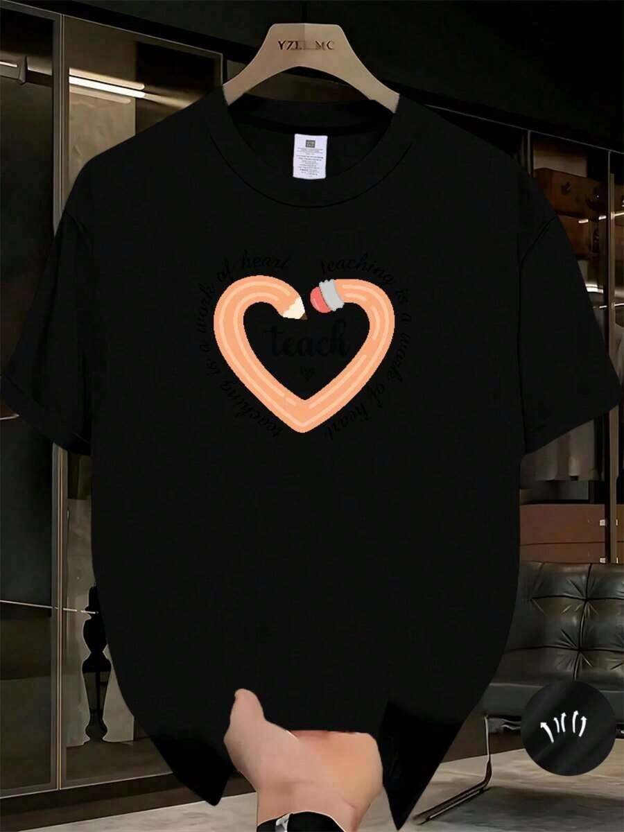 Camiseta popular de corte ajustado para capas, ropa de otoño para capas, camiseta urbana con estampado de letras - Unisex, holgada - Camiseta de algodón cómoda de estilo vintage urbano - Adecuada para primavera, verano y otoño - Negro - Ver 1