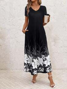 Clasi Vestido de mujer con estampado de teñido anudado a la moda, de verano - Negro - Ver 3