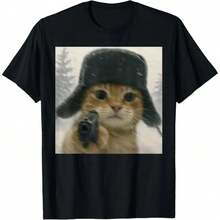 Funny T-Shirt With Crazy Cat Meme Wearing An Ushanka Hat NV4J - 黑色 - 查看 10