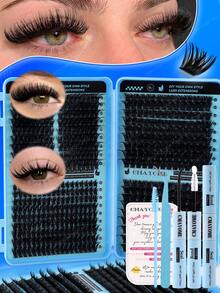 486/558 Cluster D-Roll Fluffy And Comfortable False Eyelash Set, Including Sunflower, Oblique Flying Single Cluster False Eyelashes, Suitable For Beginners Eyelash Tutorial, Thick And Dense DIY Segmented False Eyelashes, Including Glue, Sealer, Tweezers, Eyelash Brush, Magnifying Eye Makeup, Lightweight And Reusable - Multicolor - View 12