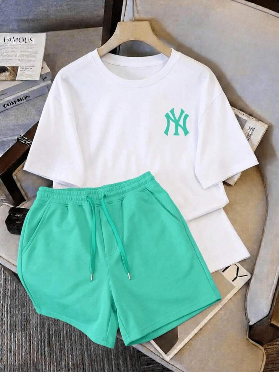 1 pc, Camiseta casual para mujer, con camiseta de nueva york impresa, camiseta cómoda para el verano - Blanco - Ver 1