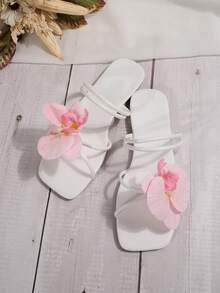 法式風格平底花卉穆勒涼鞋 女鞋 夏季戶外穿著 新款時尚百搭 可搭配裙裝 適合通勤、海灘、旅行度假 - 粉色 - 查看 7