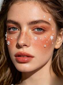 1pc Cool White Starry Face Sticker, Suitable For Ancient Chinese Costume, Nature-Inspired Makeup, Music Festival, Party, Cosplay Stage Makeup, Waterproof Adhesive Decorative Sticker With Pearl Accents - Multicolor - View 3