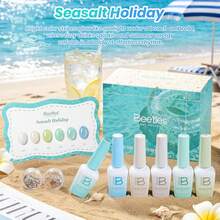 Beetles 6Colors 9ML Summer Voyage Jelly Gel Nail Polish Set, Seasalt Holiday Sheer Gel Nail Polish, Milky White Mint Green Blue Soak Off UV, Salon DIY Home Manicure Gift For Women - 6 Colors 9ML Summer Voyage - 查看 3