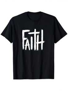 Religious Faith T-Shirt With Cross For Men And Women - 200g Heavyweight, Crew Neck, Short Sleeve, Bold Brushstroke Cross And Faith Lettering Design, Unisex Casual Christian Clothing - 黑色 - 查看 1