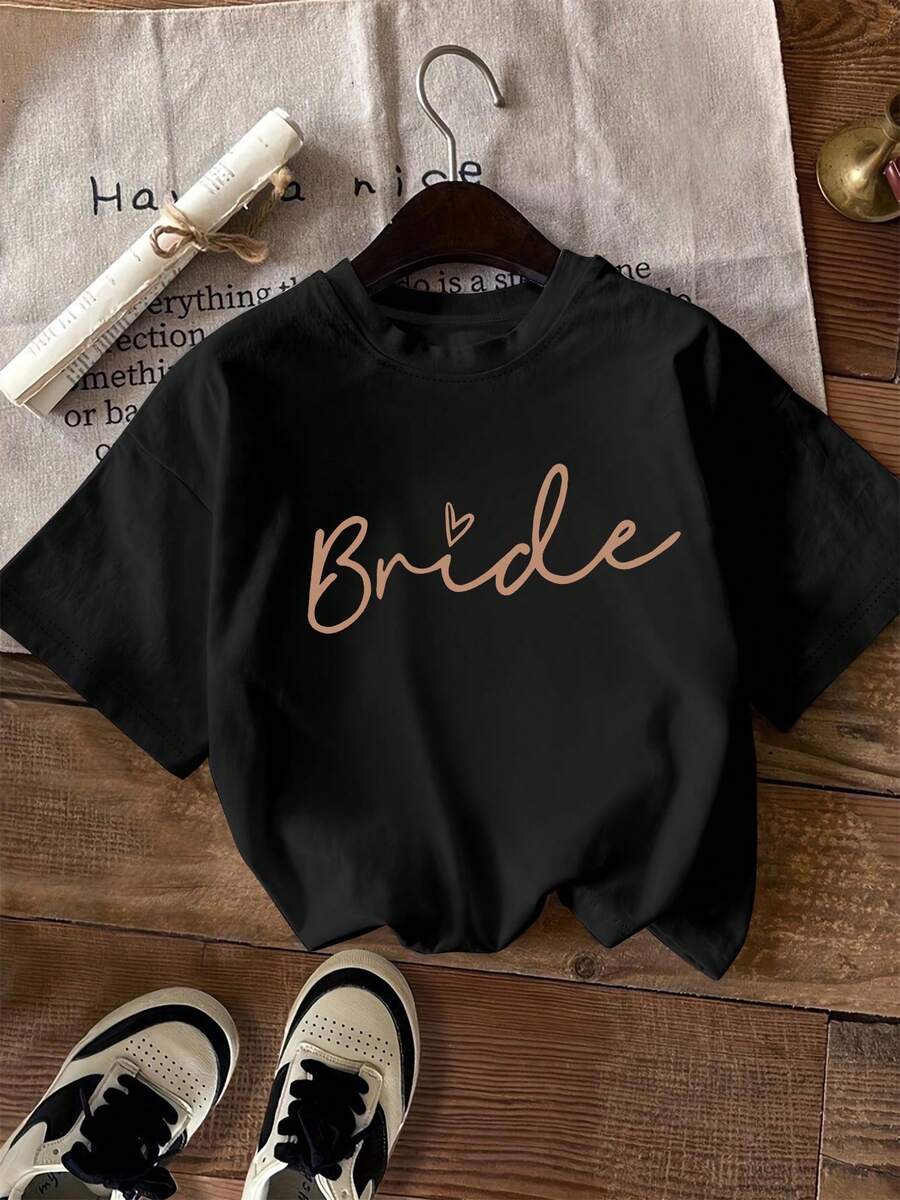 Women's Casual Short Sleeve T-Shirt With Round Neck And Alphabet Letter Print - Blouse For Casual, Office And Semi-Formal Outfits | Machine Washable - Basic Fitted Top - 黑色 - 查看 1