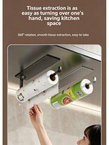 1 pieza Soporte multifuncional para rollos de cocina, estante adhesivo para toallas de papel, envoltura de plástico, papel de aluminio y bolsas de basura, organizador de almacenamiento de cocina - Multicolor - Ver 3