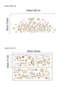 2 piezas Pegatinas de pared con estilo bohemio y flores, patrón de flores silvestres y plantas, vinilos decorativos extraíbles para la habitación de los niños, la sala de estar/fondo de sofá, decoración de pared - estilo bohemio - Ver 6