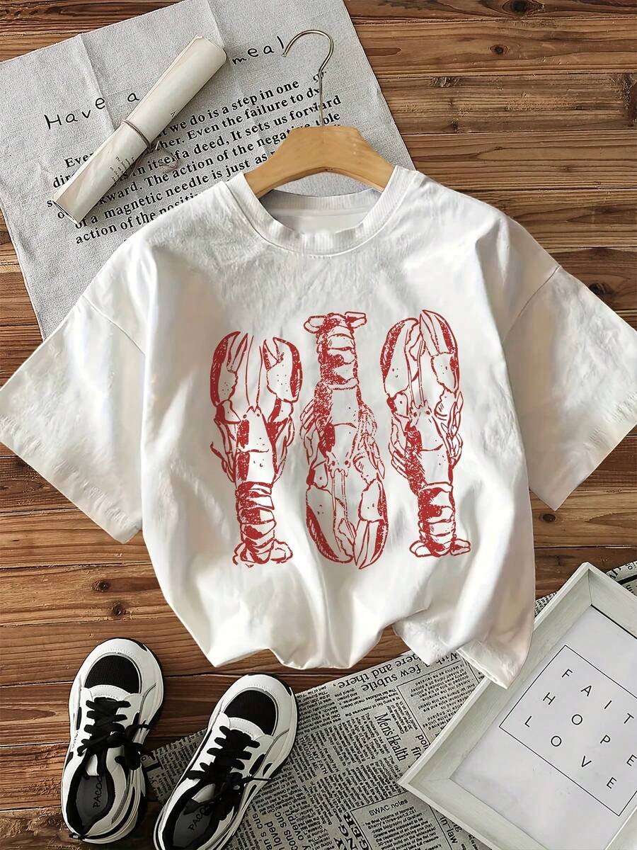 Limited Edition Graphic Print T-Shirt, Short Sleeves, Round Neck, Casual Top For Summer And Spring, Women's Clothing, Lightweight Cotton. - 白色 - 查看 1