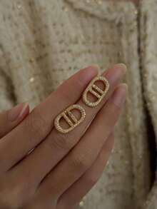 時尚優雅極簡合金耳環，適合日常配戴與派對場合 - 金色 - 查看 5