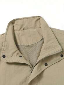 Men's Casual Loose Outdoor Jacket, Stand Collar Zipper Windbreaker Suitable For Daily And Outdoor Activities - Khaki - View 3