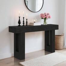63" Long Console Table For Entryway, Rectangular Wooden Side Table For Behind The Sofa, Farmhouse Style Entry Table For Entryway, Hallway Or Living Room. - 黑色 - 查看 11