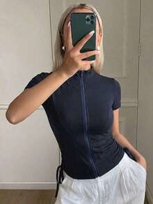 Chaqueta casual deportiva de manga larga y ajuste ceñido para mujer, estilo callejero, chaqueta ligera de verano - Negro 2 - Ver 4