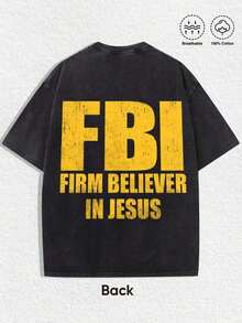 1 Camiseta con estampado "Retro Religioso 'F*B*I - Firme Creyente en Jesús', Estética Vintage Desgastada, Ropa de Primavera/Verano para Hombres y Mujeres, Camiseta de Corte Regular, Eventos Navideños y Religiosos, Camiseta Casual para Uso Diario de Hombres y Mujeres, Son Excelentes Regalos para Amigos y Familiares, Camisetas 100% Algodón, Diseño Juvenil y Moderno, Camisetas Gráficas para Hombres, Camisetas Gráficas para Mujeres, Moda Urbana, Estilo Callejero, Reuniones Casuales, Reuniones Religiosas, Ocio Diario. - Negro - Ver 3