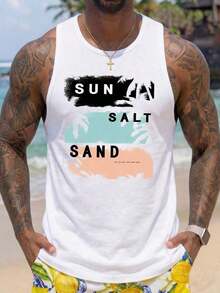 VIVINTIMO Men's Lightweight Knitted Tank Top With Hawaiian Palm Tree And Letter Print, Summer, White, Standard Size, Holiday - kích cỡ - Xem 6