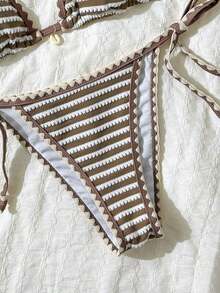 Conjunto de bikini de 2 piezas para mujer de verano con tela jacquard de unicolor, volantes en el borde y tirantes ajustables - Multicolor 3 - Ver 5