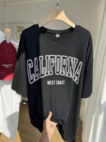 Plus Size Short-Sleeved T-Shirt With Dropped Shoulders And Letter Graphic - 黑色 - 查看 10