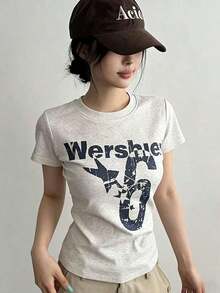 Women's Short-Sleeved T-Shirt, Round Neck, Loose Fit For Summer - 淺灰色 - 查看 2