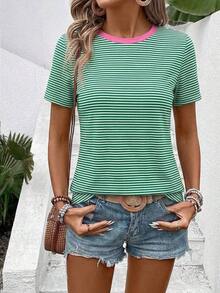Women's Casual Short-Sleeved T-Shirt With Round Neck And Heart Print, New Spring-Summer Collection. Very Popular New Arrival. - 彩色 - 查看 4
