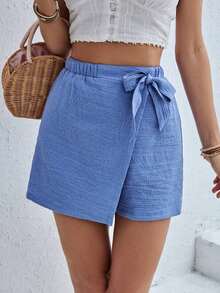 con decoración de lazo casual para señoras, part inferior de verano - Azul - Ver 4