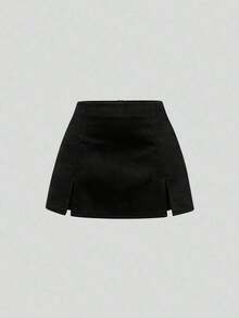 Falda mini casual de fiesta con abertura y corte en A de ante color Maillard para mujer, para otoño/invierno - Negro - Ver 6