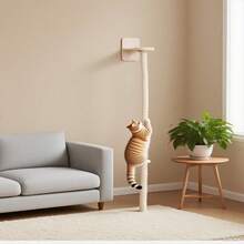 1 pieza Poste rascador de madera para gatos, hecho de cuerda de sisal individual, rascado natural, ahorro de espacio, resistente al desgaste con refuerzo, gancho de juguete para gato, material de madera y sisal, suministros para mascotas del hogar, cuerda rascadora para gatos montada en la pared, marco de escalada para gatos, tabla rascadora para gatos, adecuado para uso doméstico - Multicolor - Ver 9