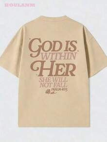 Camiseta Cristiana de Manga Corta para Mujer, Estilo Retro, para Vacaciones de Verano, con la Frase "Dios Está Dentro de Ella"| Camisetas para Mujer, Cuello Redondo Casual, Ropa de Verano para Mujer, Atuendo de Primavera, Camiseta con Estética de Fe - Albaricoque - Ver 3