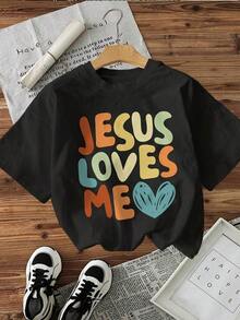 Modern Minimalist | Women's Breathable Cotton T-Shirt | Women's T-Shirt With "Jesus Loves Me" Graphic Print And Heart - Casual Short Sleeve Crew Neck Lettering T-Shirt, Breathable, Machine Washable, Faith-Inspired Clothing For All Seasons, Faith Clothing, Fun Design, Comfortable Fit, Printed T-Shirt, Faith-Inspired Fashion, Ideal For Summer/Casual Everyday Wear - 白色 - 查看 7
