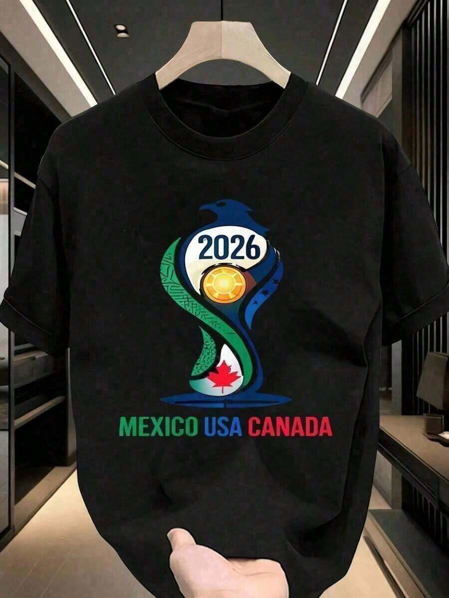 Men's Soft T-Shirt With A 2026 World Cup Design, Perfect For Sports Fans, A Great Gift For Him, Urban Fashion, Sizes S To 2XL, Summer, Short Sleeve, Lightweight And Breathable, Men's Clothing, Couples' Shirt, National Shipping, Gift For Men, Oversized Men's Shirt. Summer 100% Cotton - 黑色 - 查看 1