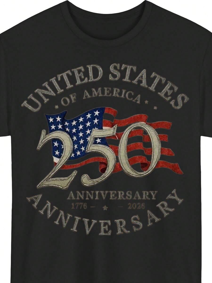 United States 250th Anniversary T-Shirt 1776-2026 - Celebrating 250 Years Of American Heritage, Comfortable 220G Unisex Black T-Shirt With Flag Design (Stars And Stripes) For Men And Women, Perfect For Any Occasion - 黑色 - 查看 1