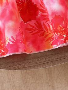 Vestido camisola con estampado tie-dye para niñas, camisola con volantes y lazo rosa, vestido suelto de línea A con tres capas de volantes - Naranja Coral - Ver 7