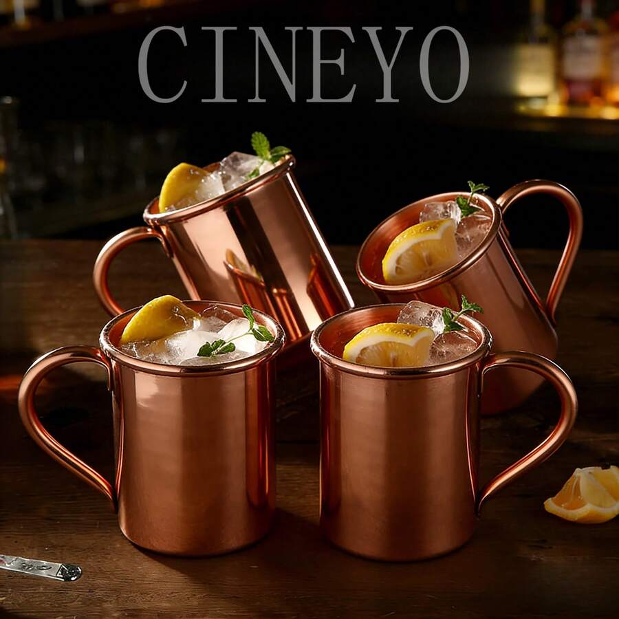 CINEYO 1個/2個/4個 手鍛莫斯科騾子杯 16盎司 純銅杯 水杯 咖啡杯 酒杯 父親節禮物 教師節禮物 純銅內襯 加強鉚接手柄 冰咖啡杯 送給女性的禮物