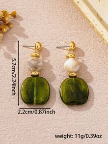 一对复古不对称扎染亚克力长吊坠耳环，欧美风格，适合派对、宴会、旅行、婚礼、节日、日常佩戴，亦可作为节日礼物。 - 金色+綠色 - 查看 5