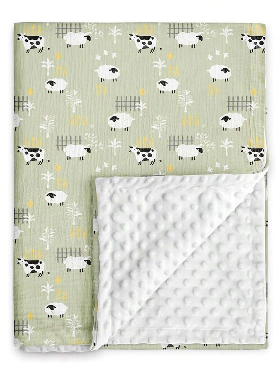 30in X 40in Unisex Newborn Super Soft & Warm Blanket, Front In Cotton Fleece, Back In Dotted Fleece