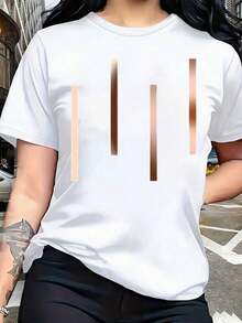 Women's White Casual T-Shirt With Graphic Letter Print, Short Sleeve, Round Neck, Lightweight And Soft Top For Spring And Summer, Women's Summer Casual T-Shirt With Graphic Print, Short Sleeve, Round Neck, Soft And Breathable, For Daily Wear And Streetwear - High Quality - 白色 - 查看 7