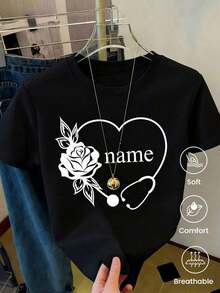 180g Made In Mexico, Spring/Summer 2026 Fashion Short Sleeve T-Shirt, Cartoon Print, Couple Style, Underwear/Outerwear, Casual Round Neck For Office, Unisex One Piece Top - 黑色 - 查看 2