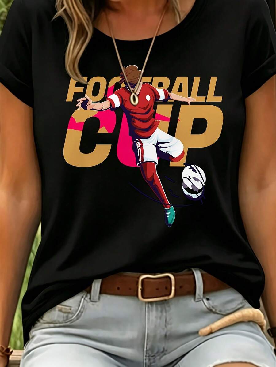 Show Your Passion With This "Football Cup" T-Shirt Featuring A Footballer In Action, Ideal For Football Lovers Who Want To Show Off Their Sporty Style. - 黑色 - 查看 1