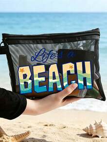 這款「Life's A Beach」印花網格化妝包可收納口紅與氣墊粉撲，海濱風透明大容量盥洗包，旅行化妝收納理想之選，夏威夷風網格化妝包，適合海邊度假、購物，亦適用於節日、健身、母親節、情人節、教師節、女性旅行、短途旅行及日常出行 - 彩色 - 查看 11