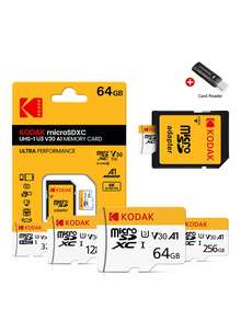 Kodak Brand High-Speed MicroSD Card, U3 Class 10 Flash TF Card 32GB/64GB/128GB/256GB, Max Read/Write Speed 100MB/S, Includes SD Adapter And USB 2.0 Card Reader - View 1