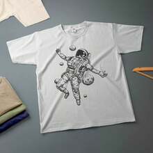 Astronauts-Shirt Various Sizes & Colours Ink Drawing Tee - Black - View 4