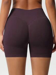 Pantalones cortos de yoga sin costuras de cintura alta para mujer - Levantamiento de glúteos elástico, adecuado para correr, fitness y actividades al aire libre| Apariencia de moda| Tela elástica de verano - Granada - Ver 9