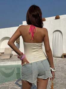 Este top deportivo sin espalda con estampado contrastante para mujer es perfecto para viajes a la isla, salidas a la playa, vacaciones, uso diario, festivales de música, fiestas y otras ocasiones. - Multicolor 13 - Ver 2