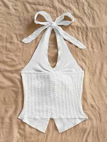Camiseta sin tirantes sexy y con estilo, con nudo, bajo con abertura y espalda abierta - Blanco - Ver 2