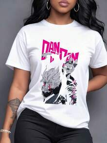 Representación Dandadan de Okarun transformado mostrando valor y el espíritu felino de Momo que encarna misterio para fans del manga y anime Camiseta de mujer 100% algodón juvenil casual vibrante gráfica fantástica serie,Manga corta casual. - Blanco - Ver 1