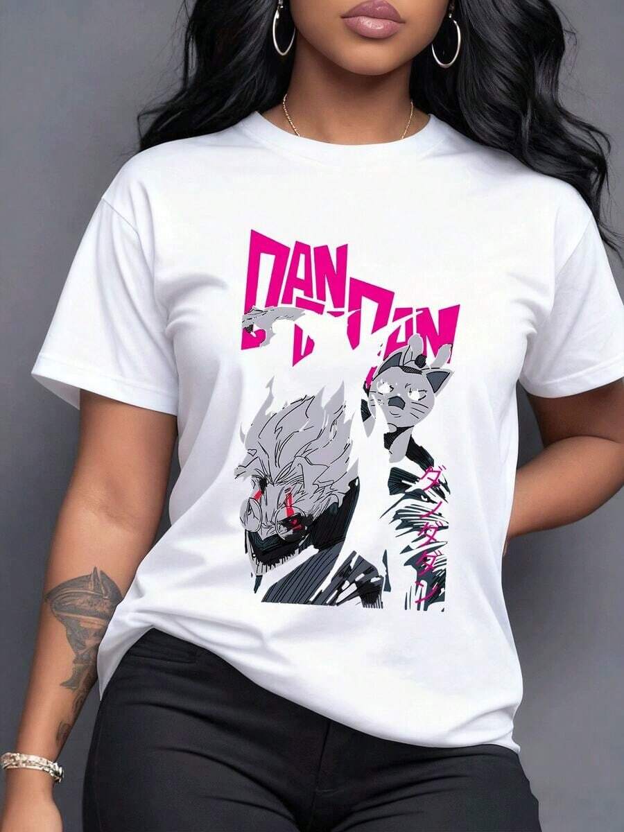 Representación Dandadan de Okarun transformado mostrando valor y el espíritu felino de Momo que encarna misterio para fans del manga y anime Camiseta de mujer 100% algodón juvenil casual vibrante gráfica fantástica serie,Manga corta casual. - Blanco - Ver 1