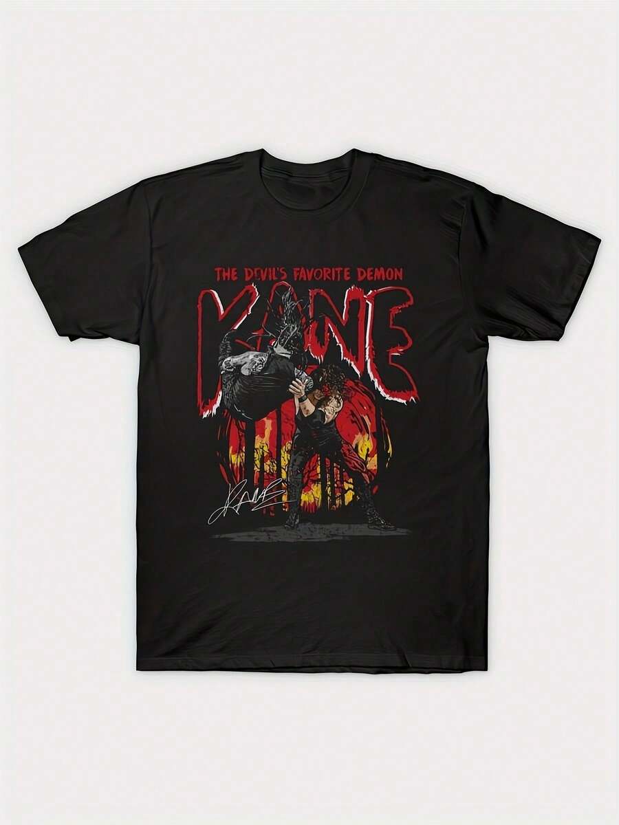 Unisex "Kane Devil S Favorite Devil Signature" T-Shirt, Soft And Comfortable Against The Skin, A Versatile Urban Casual Wardrobe Staple Suitable For All Seasons, Perfect For Any Time Of Year, Affordable For Everyday Wear, And Also A Perfect Christmas Gift For Fans And Friends - 220 Grams. With A Crisp, Streamlined Cut, This Garment Creates A Clean And Vibrant Look. Its Relaxed Yet Flattering Silhouette Suits All Body Types, Offering A Style That Is Both Casual And With A Touch Of Elegance. - 黑色 - 查看 1