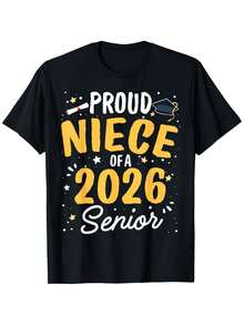 Short-Sleeved T-Shirt With A Round Neck And A Graphic Print Of "Proud Granddaughter Of A Class Of 2026," Black, Casual Style, Suitable For Spring And Summer, Graduation-Related Occasions, And Graduation Season, For Women. With A Crisp, Flattering Cut, This Garment Creates A Clean And Vibrant Look When Worn. Its Relaxed Yet Flattering Silhouette Suits All Body Types, Offering A Style That Is Both Casual And With A Touch Of Elegance. - 黑色 - 查看 1