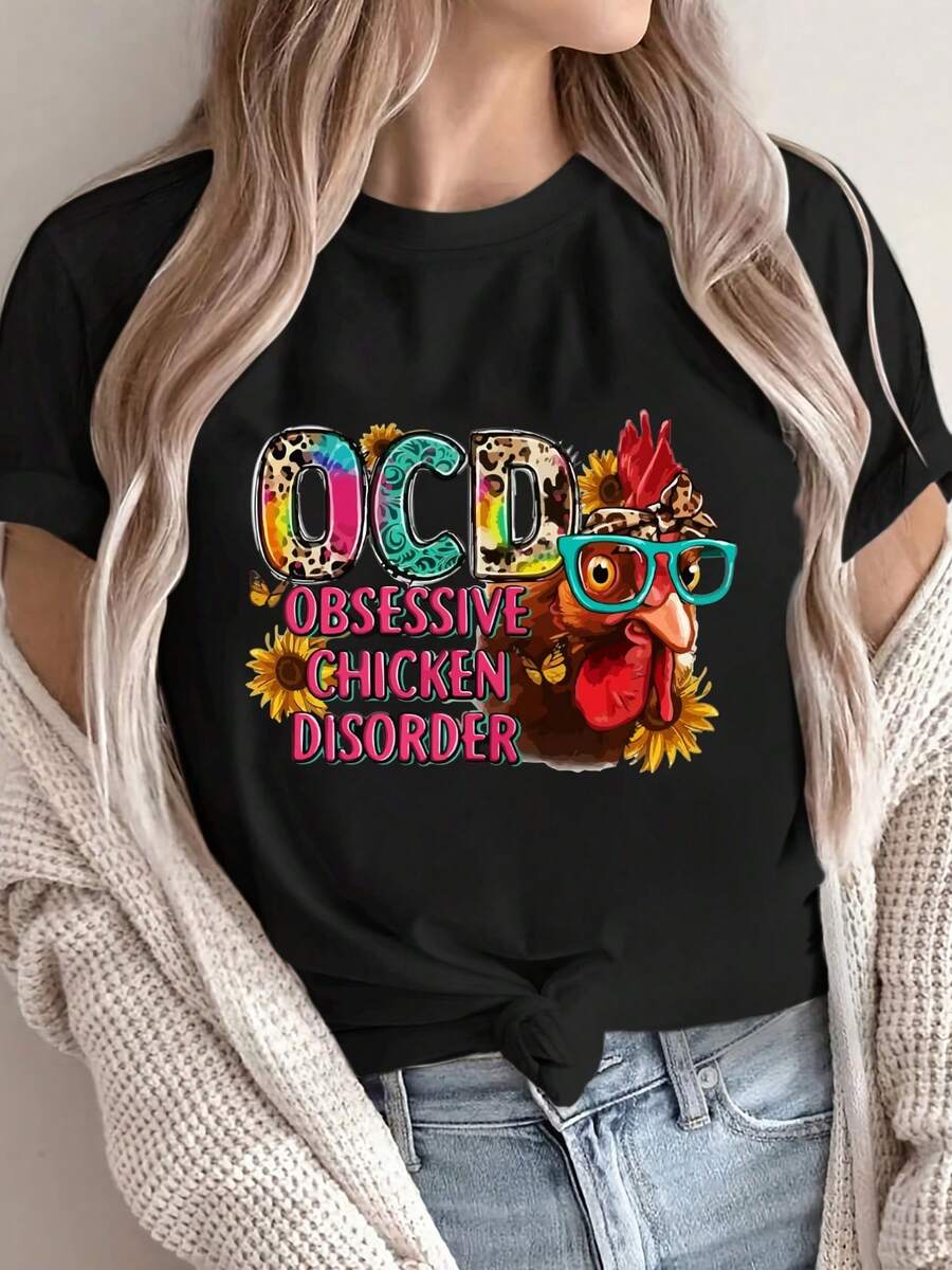 Camiseta de manga corta para mujer con estampado de letras